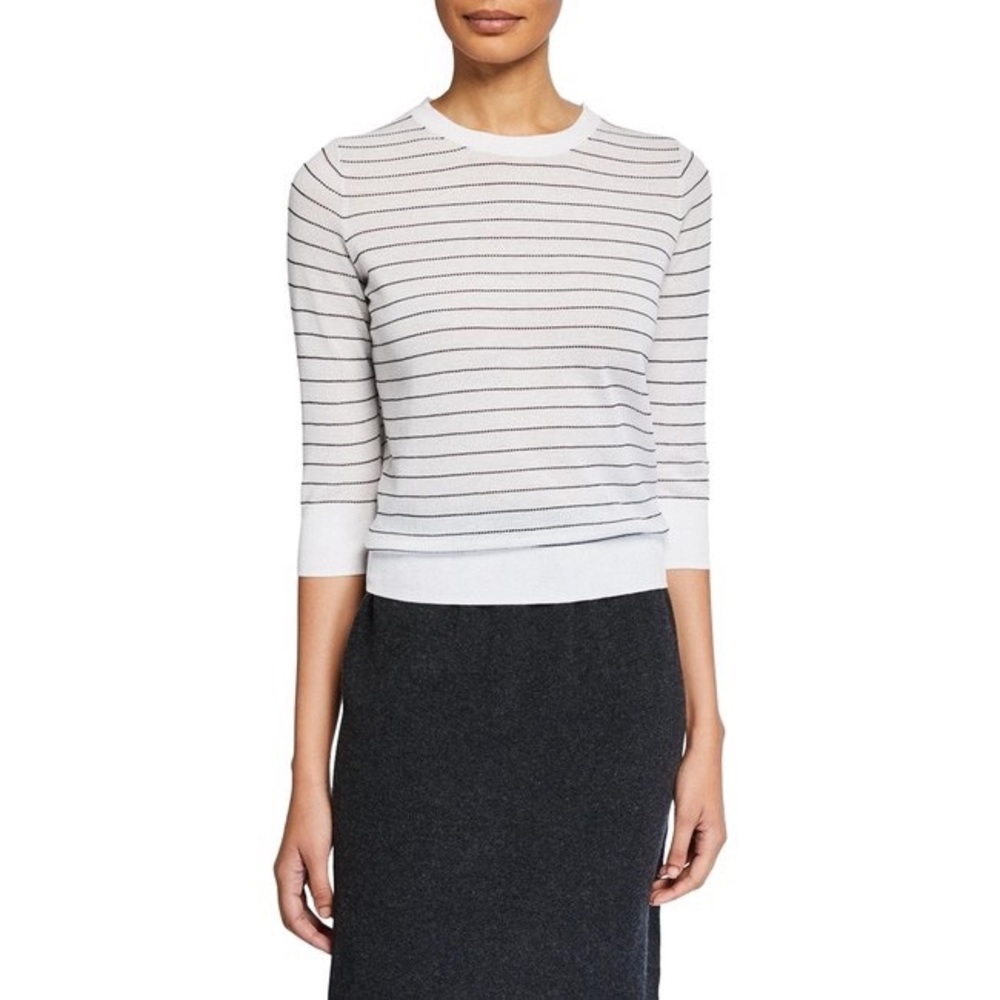 Vince Striped 3/4 Length Sleeve Knit Top